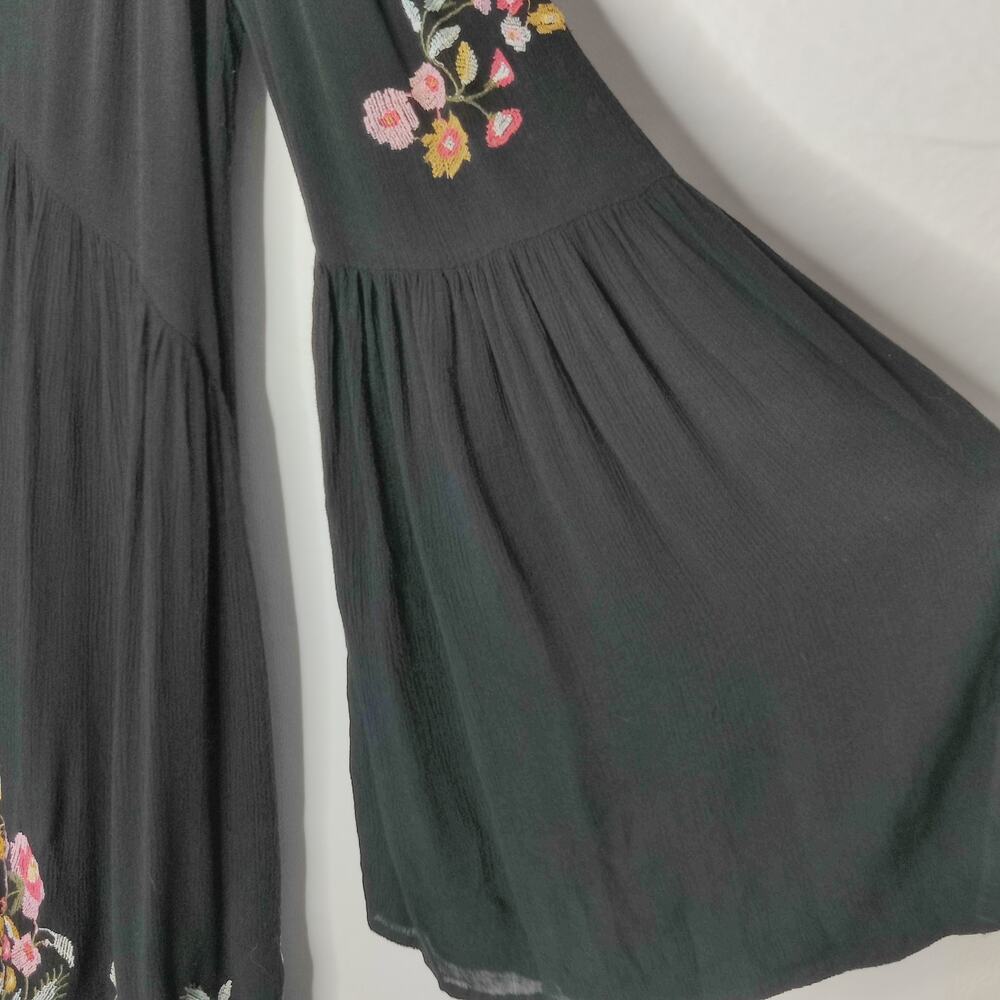 Free People Te Amo Black Gauzy Floral Embroidered Boho Babydoll Mini Dress Large - Picture 7 of 16